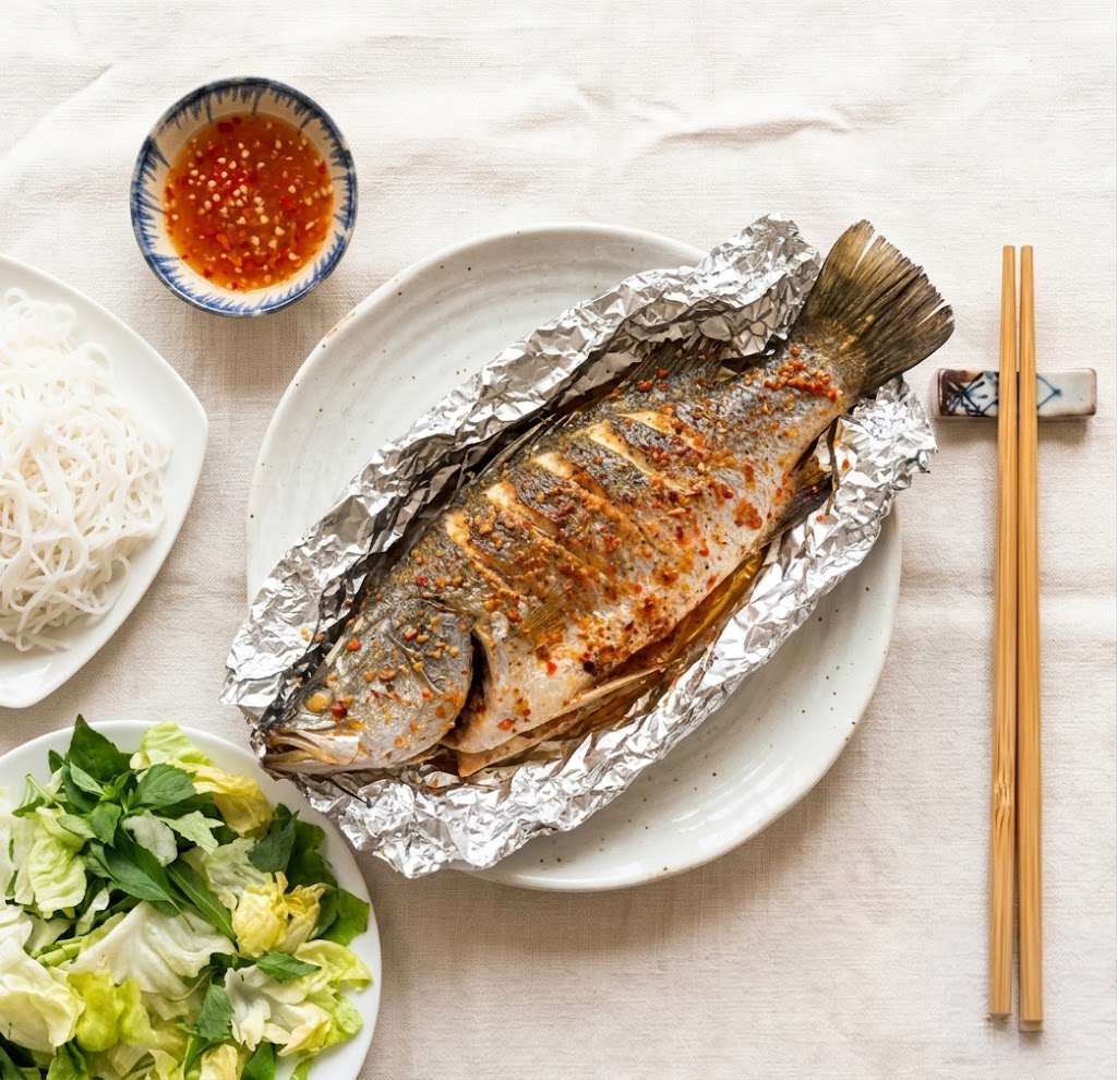 Cá Vược Nướng Giấy Bạc / Muối Ớt