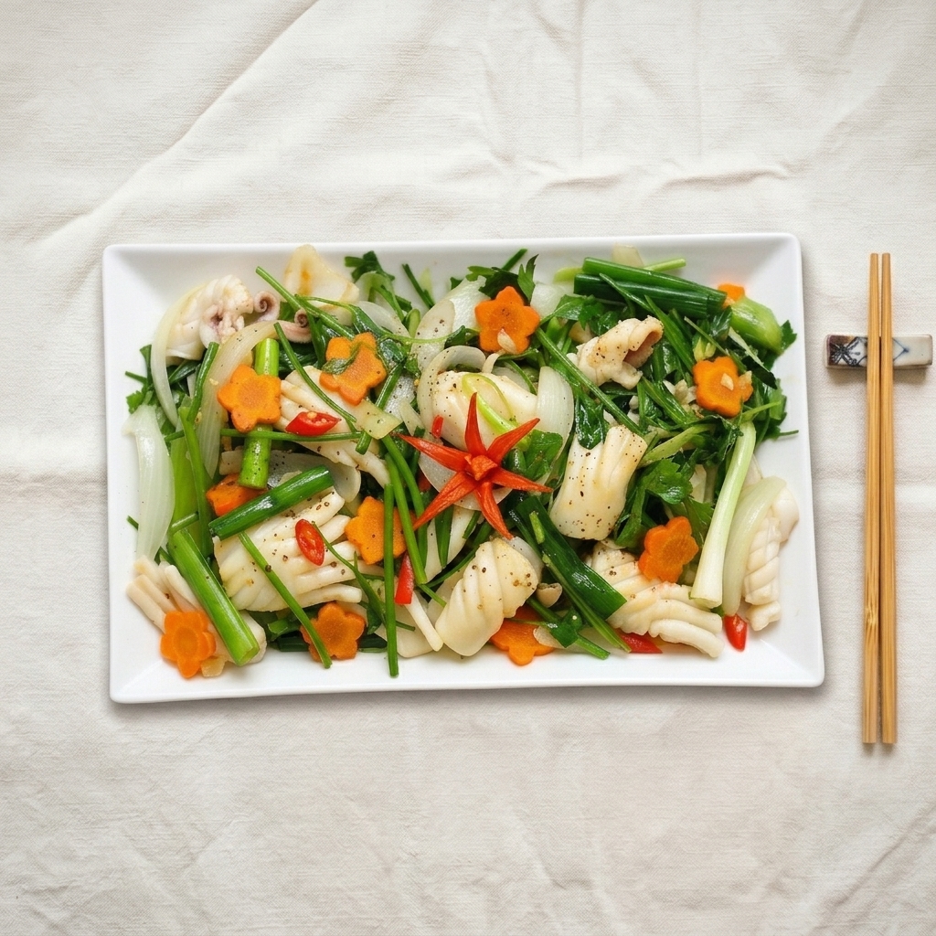 Mực Ống Hấp Cần Tỏi