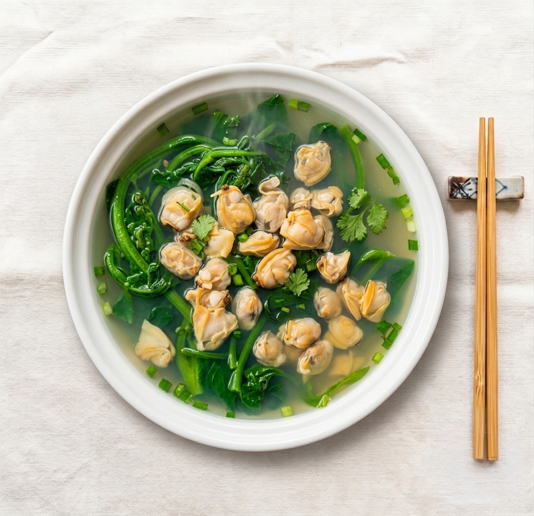 Ngao Trắng Hấp Rau Mùng Tơi